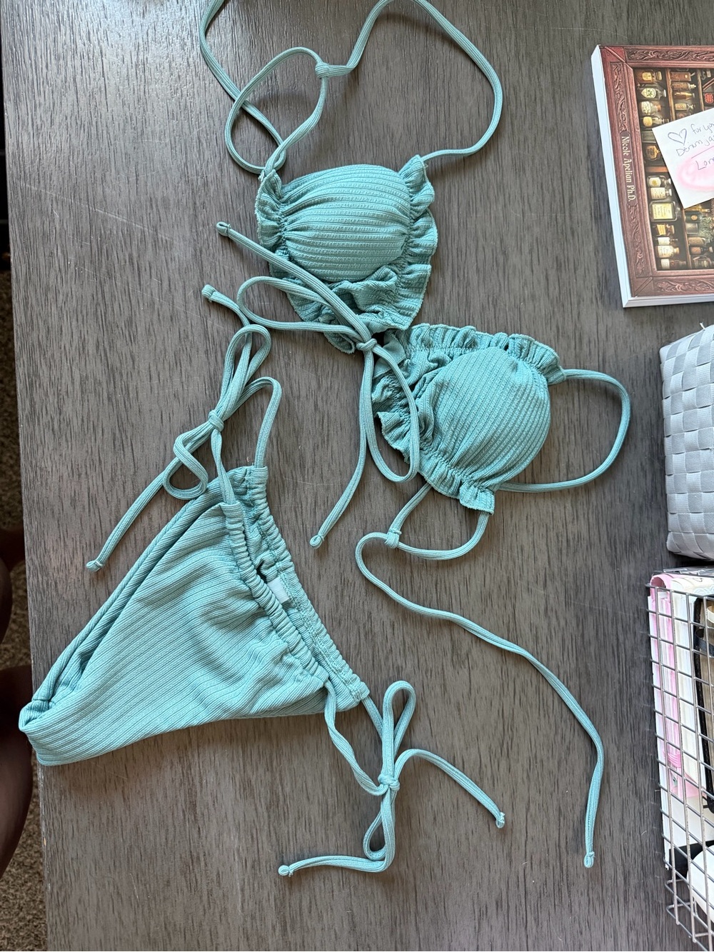 Ribbed Aqua String Bikini Set
